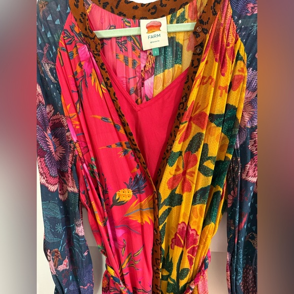 Farm Rio River Creatures Mixed Print Maxi Dress + Slip Size L - Picture 13 of 14